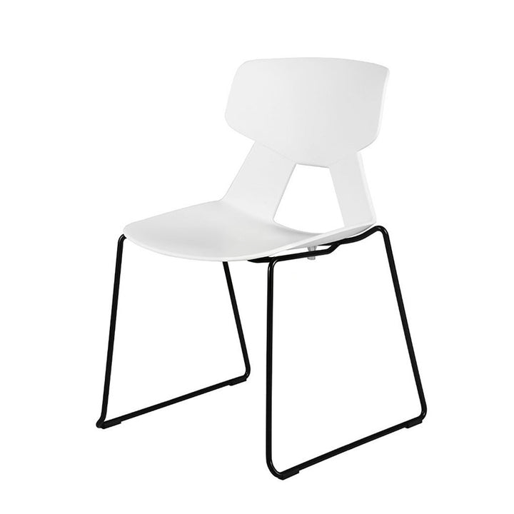 Modern Minimalist Dining Chair - Open Geometric PP Backrest &amp; Black Steel Base Armless Accent Chair For Dining Room