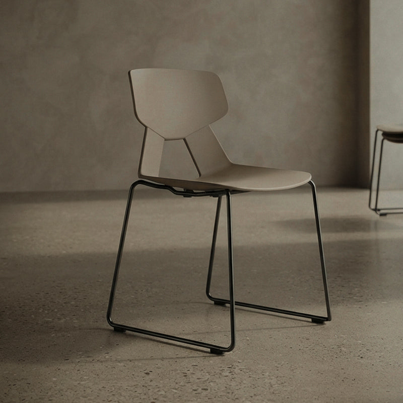 Modern Minimalist Dining Chair - Open Geometric PP Backrest &amp; Black Steel Base Armless Accent Chair For Dining Room