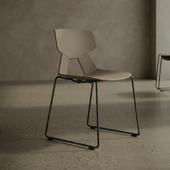 Modern Minimalist Dining Chair - Open Geometric PP Backrest &amp; Black Steel Base Armless Accent Chair For Dining Room