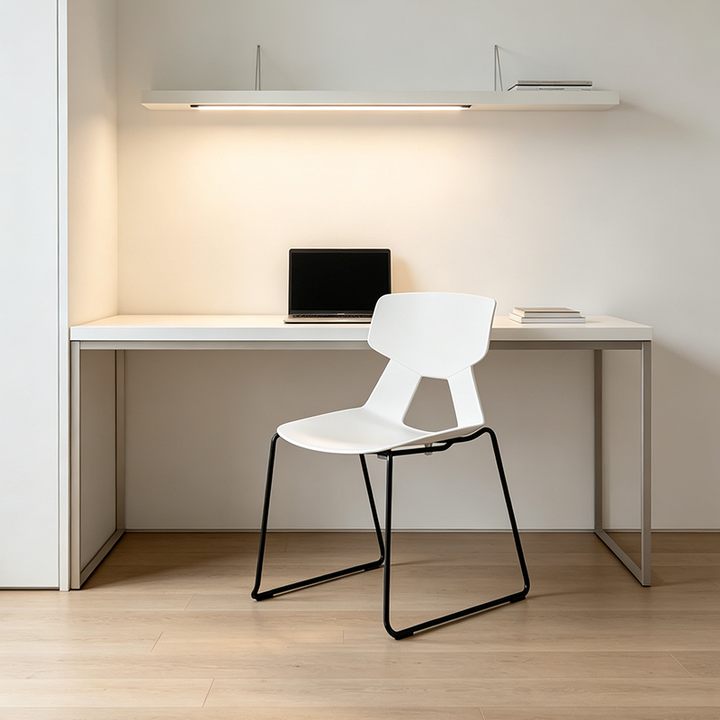Modern Minimalist Dining Chair - Open Geometric PP Backrest &amp; Black Steel Base Armless Accent Chair For Dining Room
