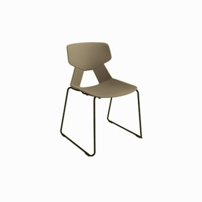 Modern Minimalist Dining Chair - Open Geometric PP Backrest &amp; Black Steel Base Armless Accent Chair For Dining Room