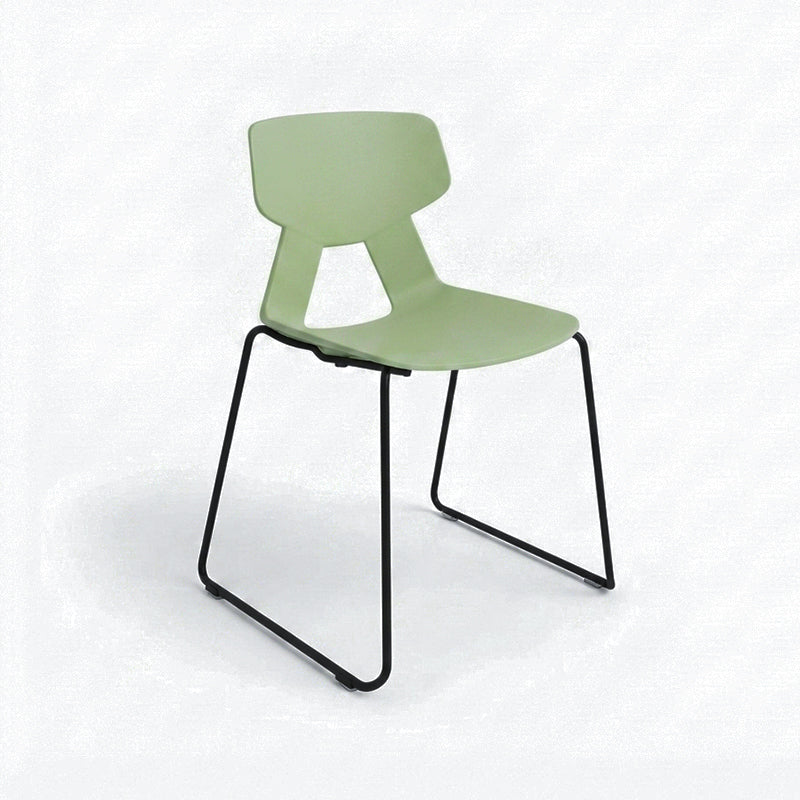 Modern Minimalist Dining Chair - Open Geometric PP Backrest &amp; Black Steel Base Armless Accent Chair For Dining Room
