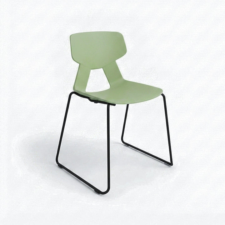Modern Minimalist Dining Chair - Open Geometric PP Backrest &amp; Black Steel Base Armless Accent Chair For Dining Room