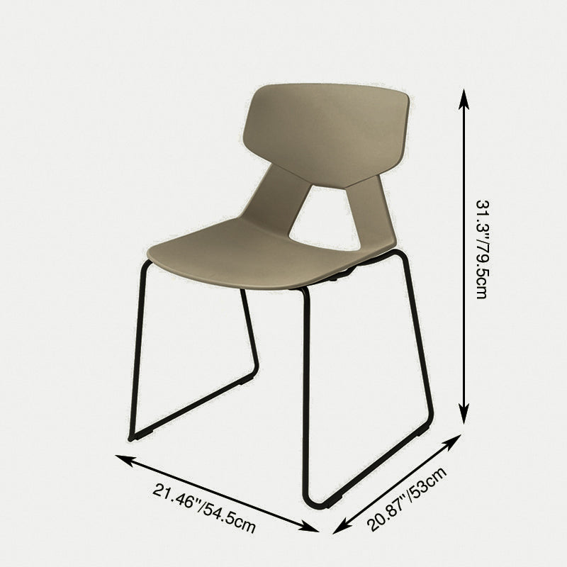Modern Minimalist Dining Chair - Open Geometric PP Backrest &amp; Black Steel Base Armless Accent Chair For Dining Room