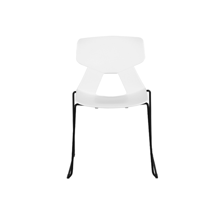 Modern Minimalist Dining Chair - Open Geometric PP Backrest &amp; Black Steel Base Armless Accent Chair For Dining Room
