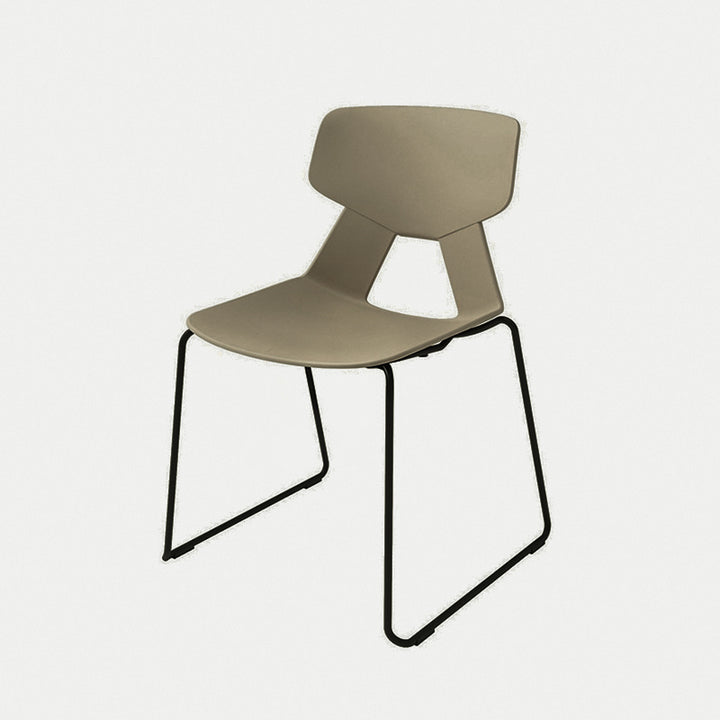 Modern Minimalist Dining Chair - Open Geometric PP Backrest &amp; Black Steel Base Armless Accent Chair For Dining Room