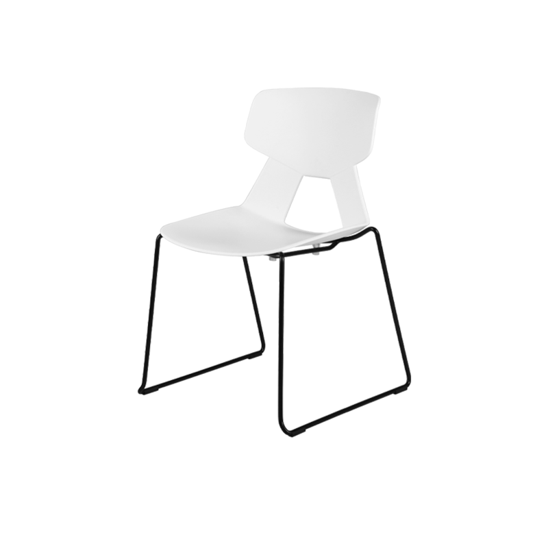 Modern Minimalist Dining Chair - Open Geometric PP Backrest &amp; Black Steel Base Armless Accent Chair For Dining Room