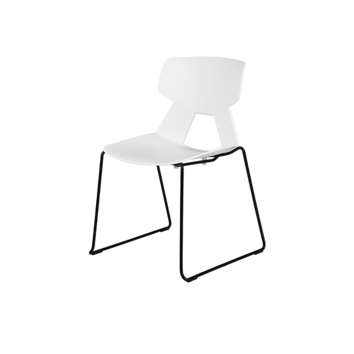 Modern Minimalist Dining Chair - Open Geometric PP Backrest &amp; Black Steel Base Armless Accent Chair For Dining Room