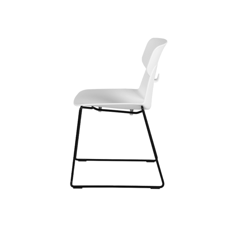 Modern Minimalist Dining Chair - Open Geometric PP Backrest &amp; Black Steel Base Armless Accent Chair For Dining Room