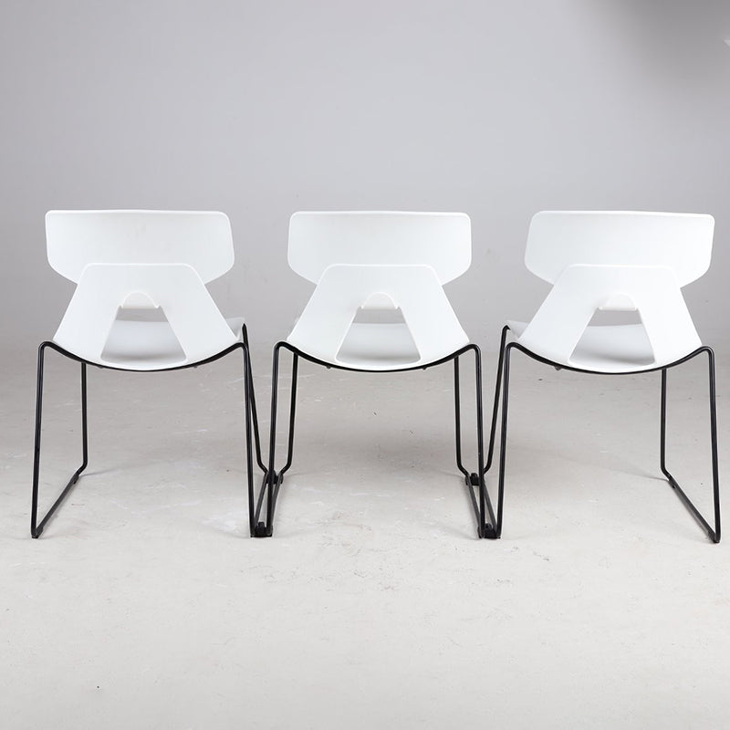 Modern Minimalist Dining Chair - Open Geometric PP Backrest &amp; Black Steel Base Armless Accent Chair For Dining Room