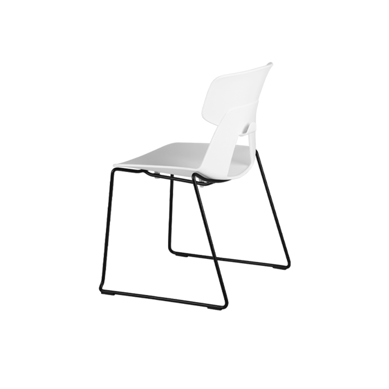Modern Minimalist Dining Chair - Open Geometric PP Backrest &amp; Black Steel Base Armless Accent Chair For Dining Room