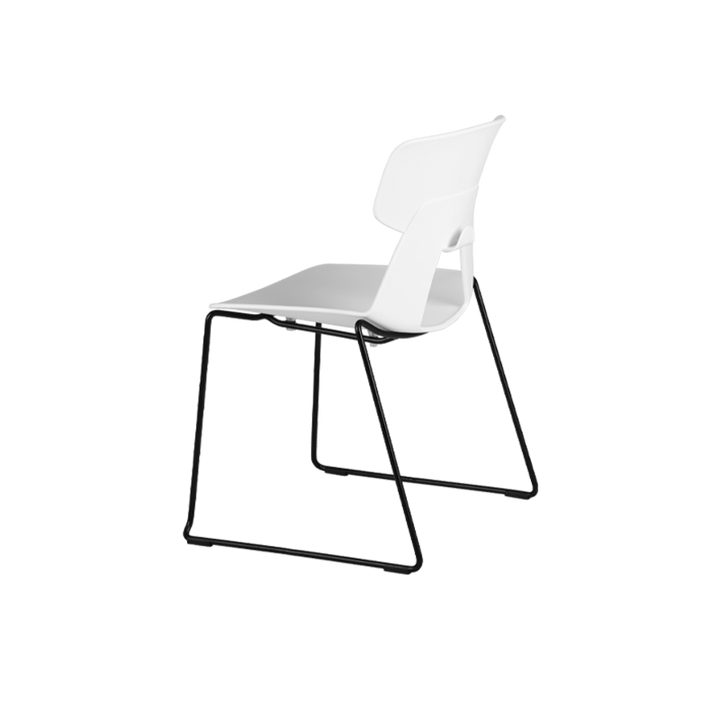 Modern Minimalist Dining Chair - Open Geometric PP Backrest &amp; Black Steel Base Armless Accent Chair For Dining Room