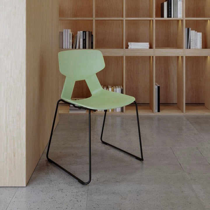 Modern Minimalist Dining Chair - Open Geometric PP Backrest &amp; Black Steel Base Armless Accent Chair For Dining Room