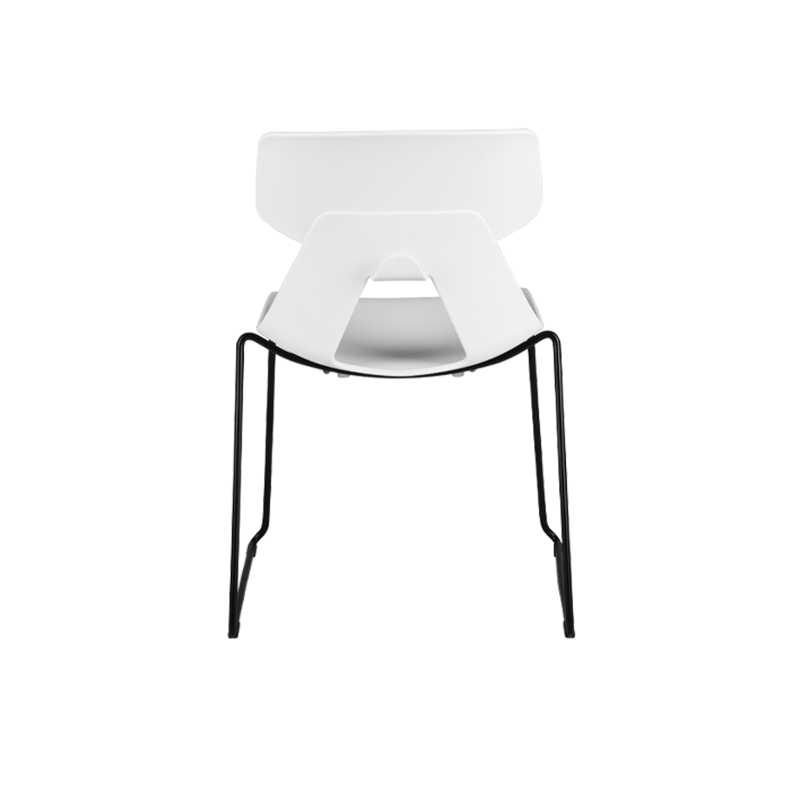 Modern Minimalist Dining Chair - Open Geometric PP Backrest &amp; Black Steel Base Armless Accent Chair For Dining Room