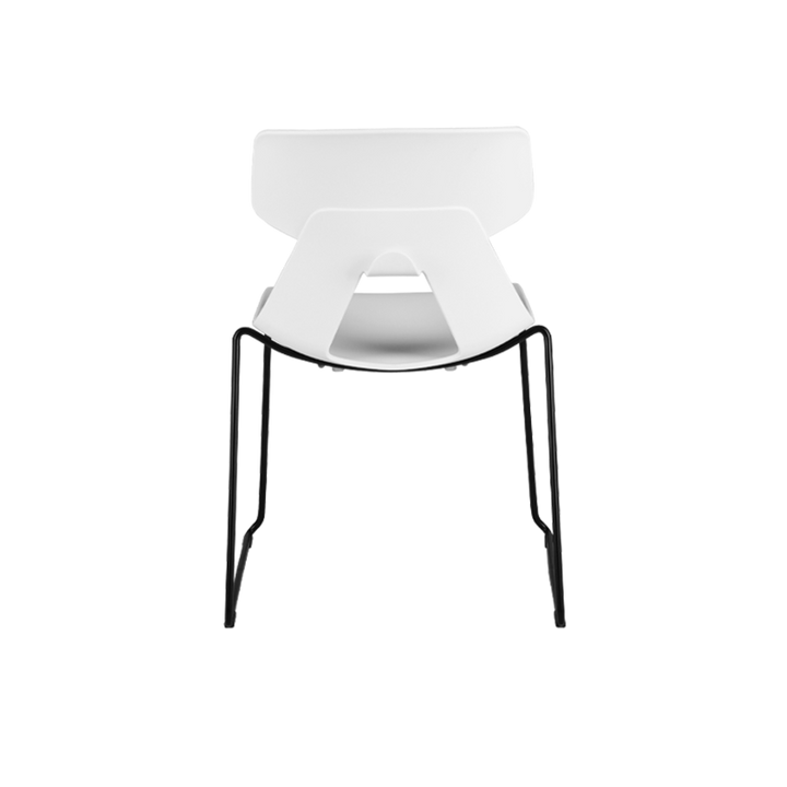 Modern Minimalist Dining Chair - Open Geometric PP Backrest &amp; Black Steel Base Armless Accent Chair For Dining Room
