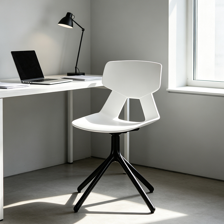 Modern Minimalist Dining Chair - Geometric PP Backrest &amp; Aluminum Alloy Base Accent Chair For Dining Room