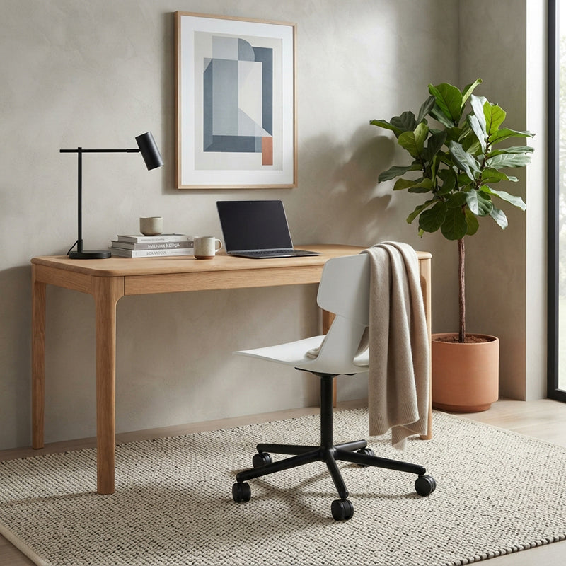 Modern Minimalist Desk Chair - Geometric PP Backrest &amp; Aluminum Alloy Base Accent Chair With Wheels For Home Office