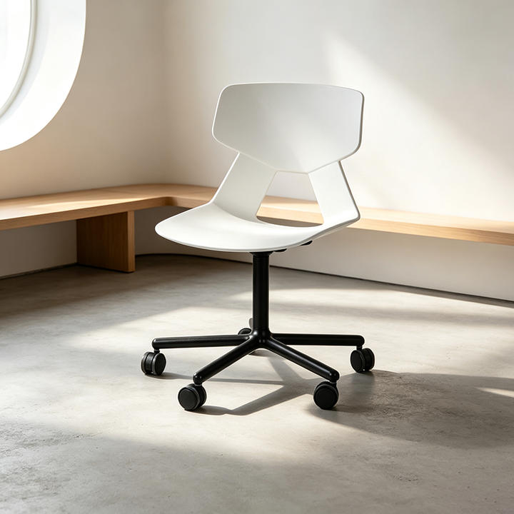 Modern Minimalist Desk Chair - Geometric PP Backrest &amp; Aluminum Alloy Base Accent Chair With Wheels For Home Office