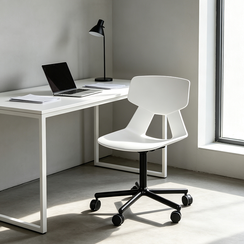 Modern Minimalist Desk Chair - Geometric PP Backrest &amp; Aluminum Alloy Base Accent Chair With Wheels For Home Office