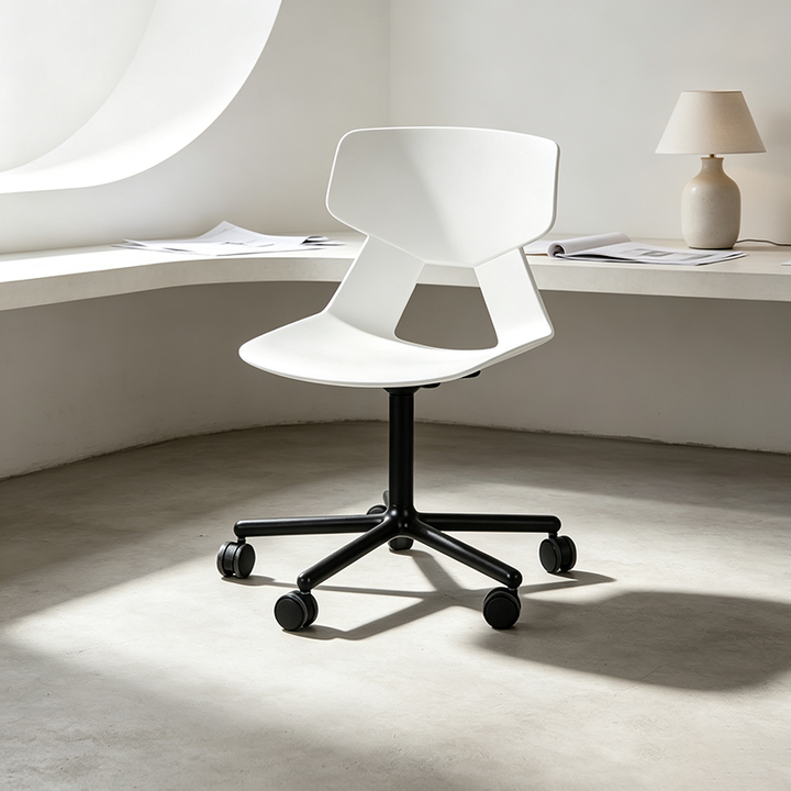 Modern Minimalist Desk Chair - Geometric PP Backrest &amp; Aluminum Alloy Base Accent Chair With Wheels For Home Office