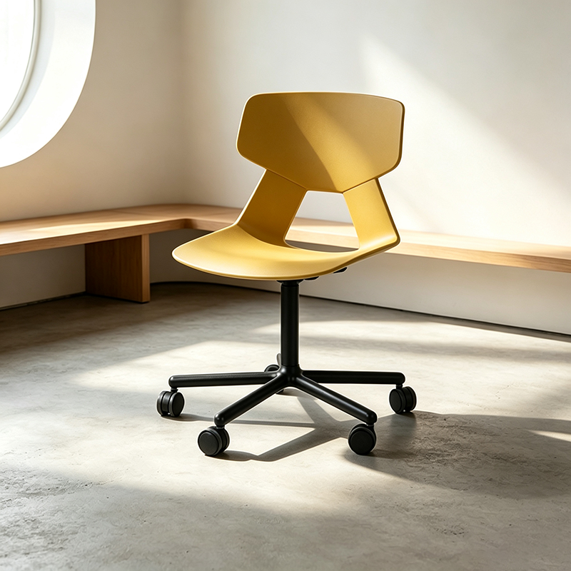 Modern Minimalist Desk Chair - Geometric PP Backrest &amp; Aluminum Alloy Base Accent Chair With Wheels For Home Office