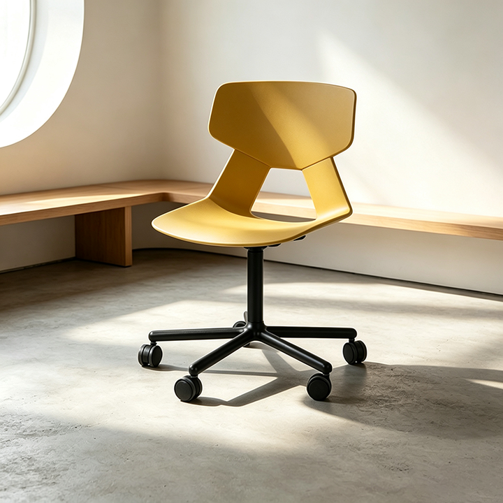 Modern Minimalist Desk Chair - Geometric PP Backrest &amp; Aluminum Alloy Base Accent Chair With Wheels For Home Office