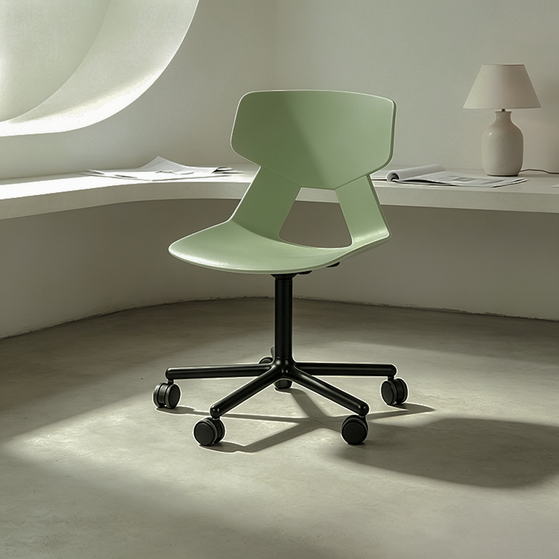 Modern Minimalist Desk Chair - Geometric PP Backrest &amp; Aluminum Alloy Base Accent Chair With Wheels For Home Office