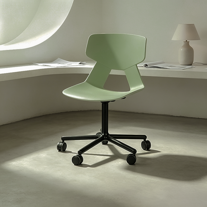 Modern Minimalist Desk Chair - Geometric PP Backrest &amp; Aluminum Alloy Base Accent Chair With Wheels For Home Office