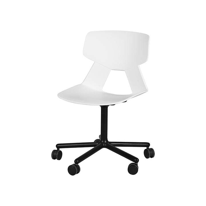 Modern Minimalist Desk Chair - Geometric PP Backrest &amp; Aluminum Alloy Base Accent Chair With Wheels For Home Office