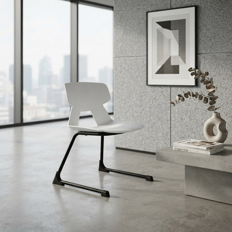 Modern Minimalist Cantilever Dining Chair - Geometric PP Backrest &amp; Reinforced Steel Base Accent Chair For Dining Room