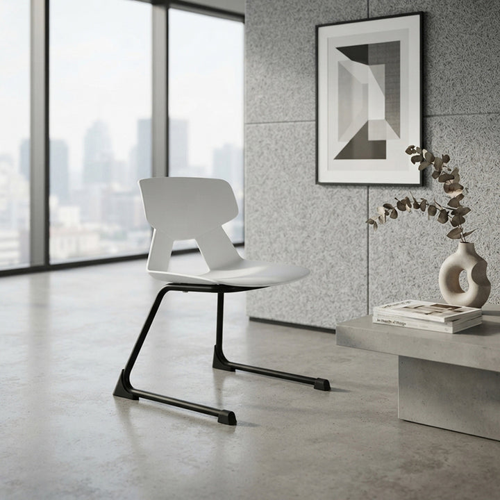 Modern Minimalist Cantilever Dining Chair - Geometric PP Backrest &amp; Reinforced Steel Base Accent Chair For Dining Room