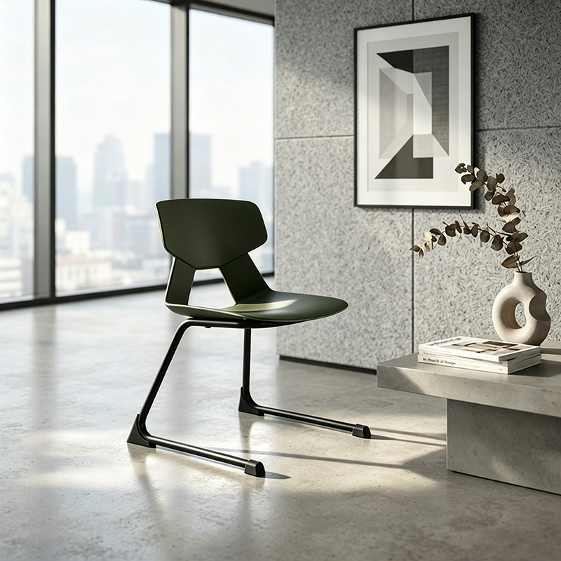 Modern Minimalist Cantilever Dining Chair - Geometric PP Backrest &amp; Reinforced Steel Base Accent Chair For Dining Room