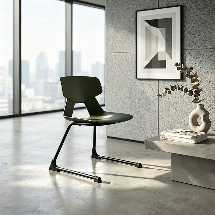 Modern Minimalist Cantilever Dining Chair - Geometric PP Backrest &amp; Reinforced Steel Base Accent Chair For Dining Room