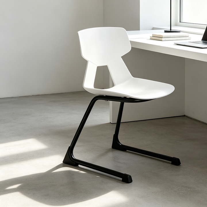Modern Minimalist Cantilever Dining Chair - Geometric PP Backrest &amp; Reinforced Steel Base Accent Chair For Dining Room