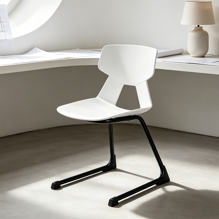 Modern Minimalist Cantilever Dining Chair - Geometric PP Backrest &amp; Reinforced Steel Base Accent Chair For Dining Room