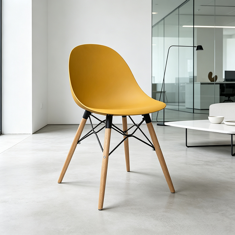 Contemporary Scandinavian Dining Chair - PP Seat &amp; Beech Wood Legs &amp; Black Steel Supports Accent Chair For Dining Room