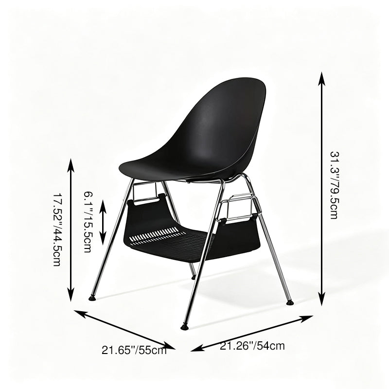 Modern Minimalist Under-Seat Storage Basket Dining Chair - Curved PP Shell &amp; Steel Legs Backrest Chair For Dining Room