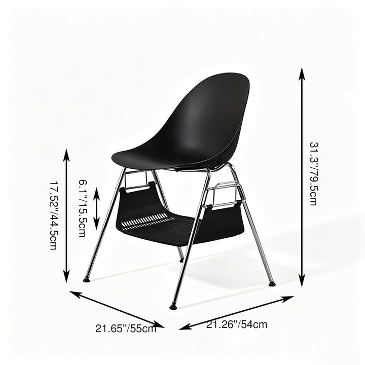 Modern Minimalist Under-Seat Storage Basket Dining Chair - Curved PP Shell &amp; Steel Legs Backrest Chair For Dining Room