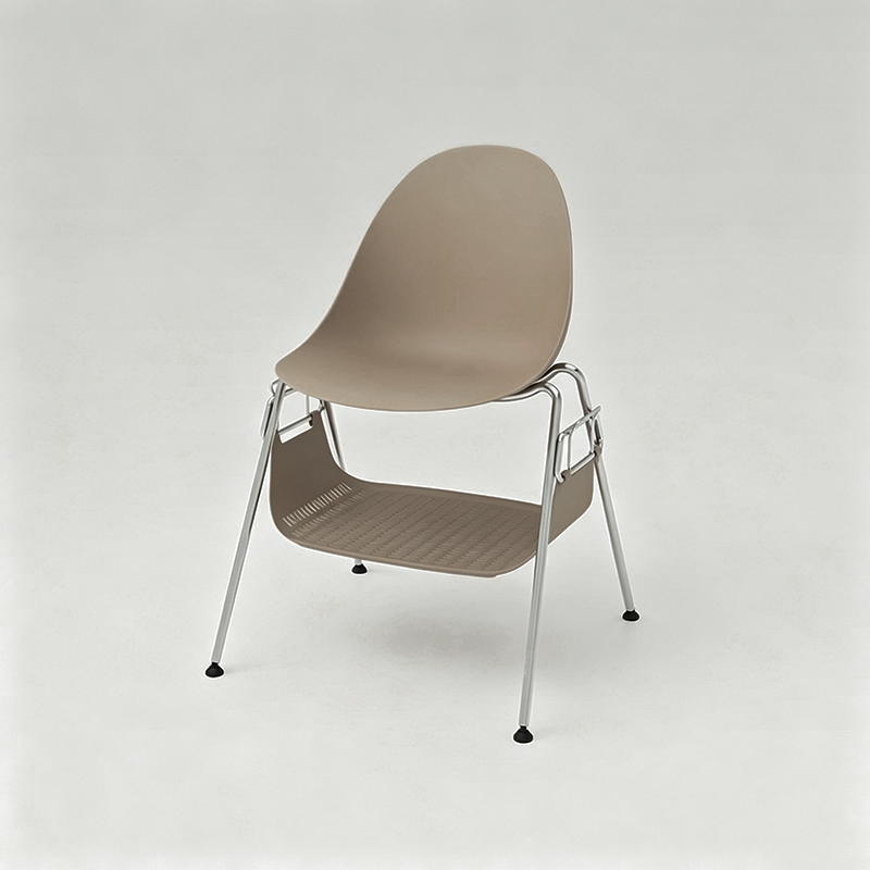 Modern Minimalist Under-Seat Storage Basket Dining Chair - Curved PP Shell &amp; Steel Legs Backrest Chair For Dining Room
