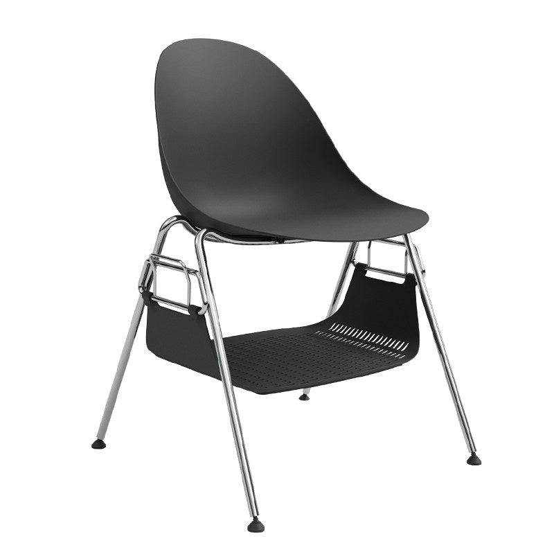 Modern Minimalist Under-Seat Storage Basket Dining Chair - Curved PP Shell &amp; Steel Legs Backrest Chair For Dining Room
