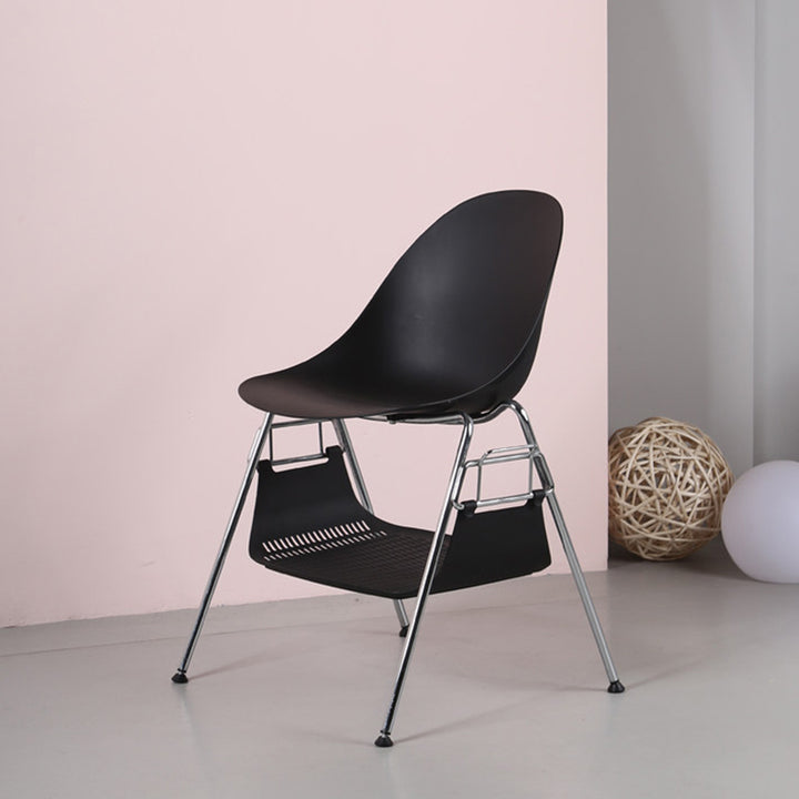 Modern Minimalist Under-Seat Storage Basket Dining Chair - Curved PP Shell &amp; Steel Legs Backrest Chair For Dining Room