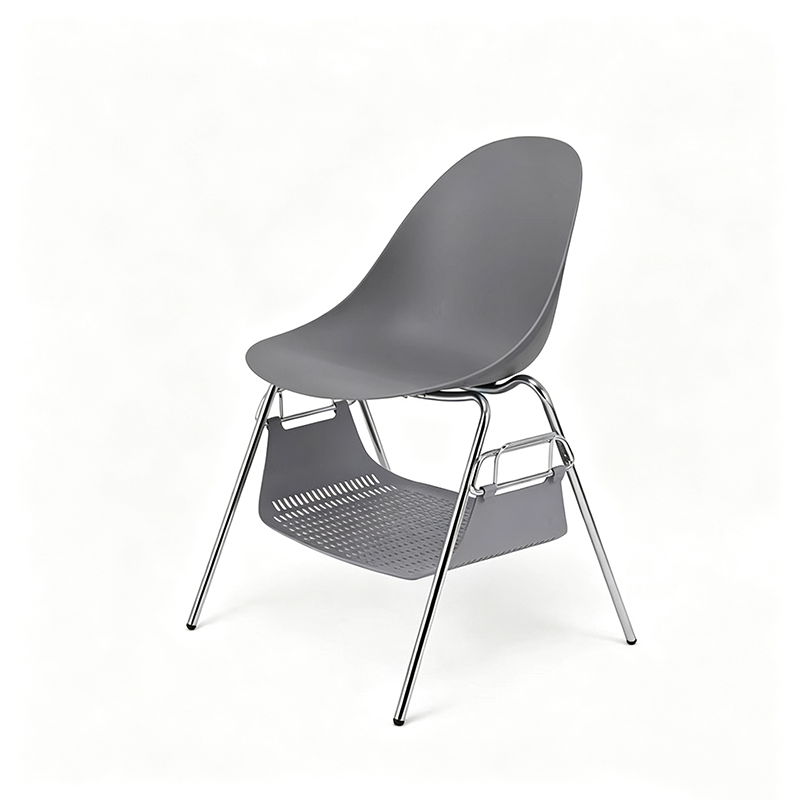 Modern Minimalist Under-Seat Storage Basket Dining Chair - Curved PP Shell &amp; Steel Legs Backrest Chair For Dining Room