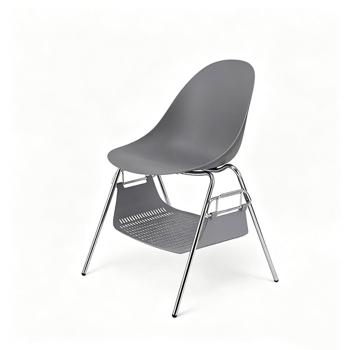 Modern Minimalist Under-Seat Storage Basket Dining Chair - Curved PP Shell &amp; Steel Legs Backrest Chair For Dining Room