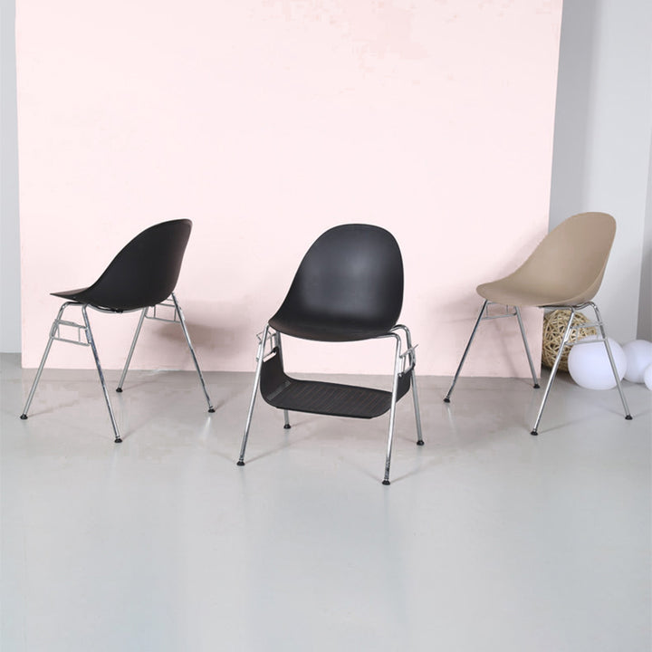 Modern Minimalist Under-Seat Storage Basket Dining Chair - Curved PP Shell &amp; Steel Legs Backrest Chair For Dining Room