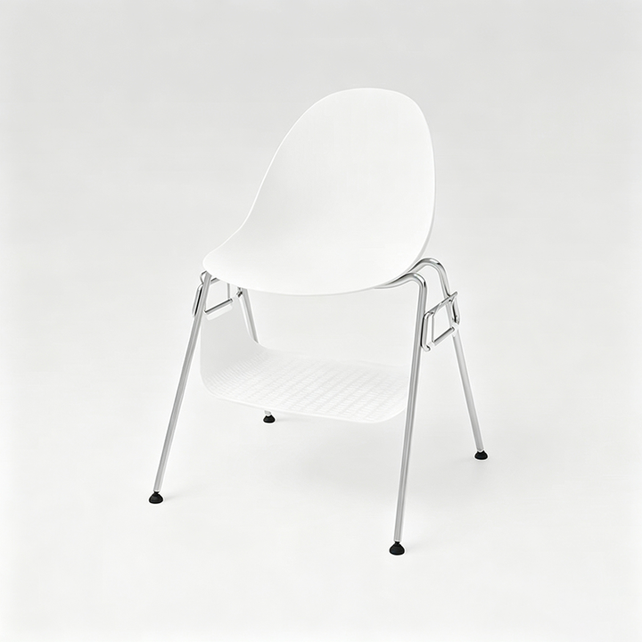 Modern Minimalist Under-Seat Storage Basket Dining Chair - Curved PP Shell &amp; Steel Legs Backrest Chair For Dining Room