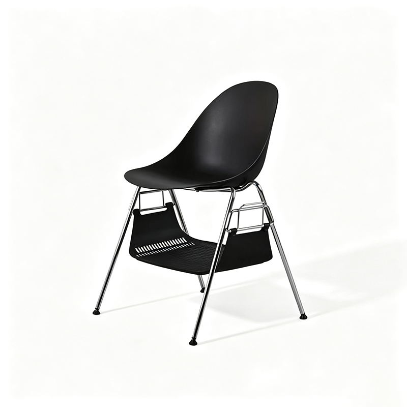 Modern Minimalist Under-Seat Storage Basket Dining Chair - Curved PP Shell &amp; Steel Legs Backrest Chair For Dining Room