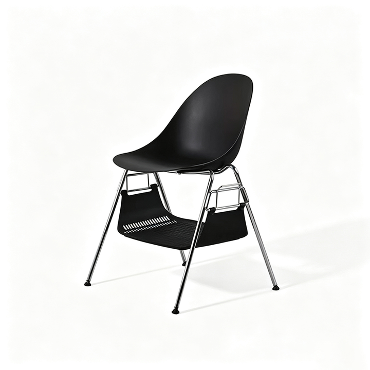 Modern Minimalist Under-Seat Storage Basket Dining Chair - Curved PP Shell &amp; Steel Legs Backrest Chair For Dining Room