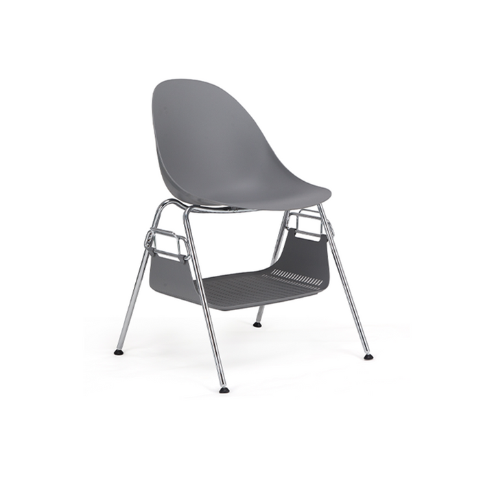 Modern Minimalist Under-Seat Storage Basket Dining Chair - Curved PP Shell &amp; Steel Legs Backrest Chair For Dining Room