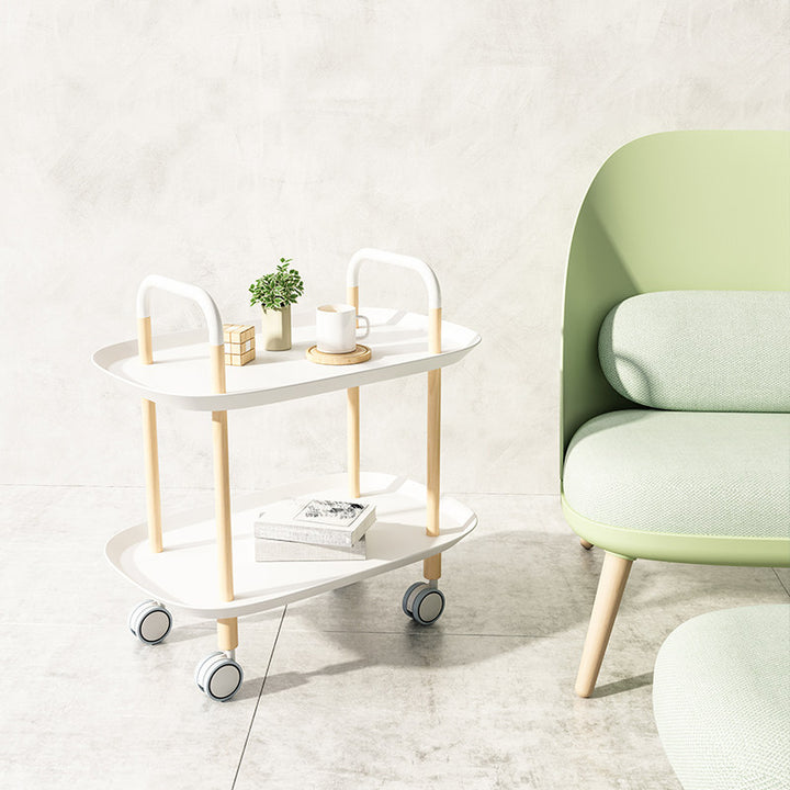 Nordic Mobile Side Table - Beech Wood Frame Silent Locking Caster Wheels 2-Tier Small Cart For Living Room &amp; Bedroom