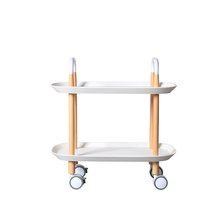 Nordic Mobile Side Table - Beech Wood Frame Silent Locking Caster Wheels 2-Tier Small Cart For Living Room &amp; Bedroom
